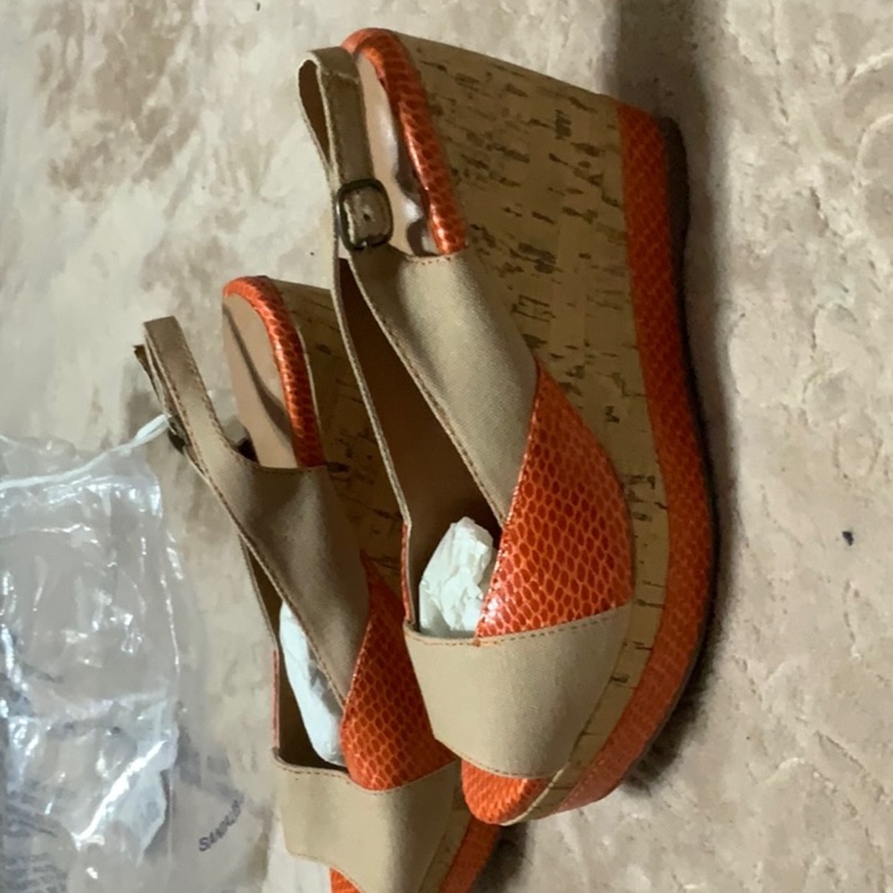 Avon Orange Wedge Shoes with Slingback Design and Textured Upper